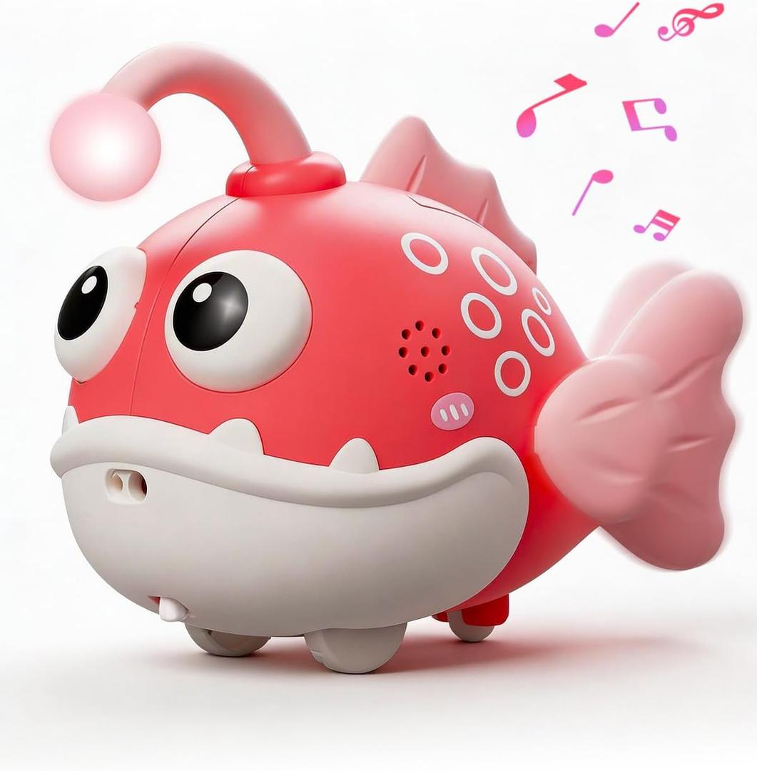 2 x Crawling Fish Bayby Toys,Tummy Time Toys & Musical Light Up 60 Songs, Auto Obstacle Avoidance，Tummy Time Play Gift for 8+ Months Infants & Toddlers (Pink)