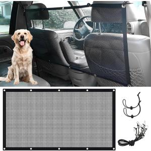 Car Dog Barrier Net Universal Dog Barrier for Car with Adjustable Ropes and Hooks One-Piece Design Mesh for Most Cars, SUVs, Pickups, Trucks and Vans(45x24 Inches)