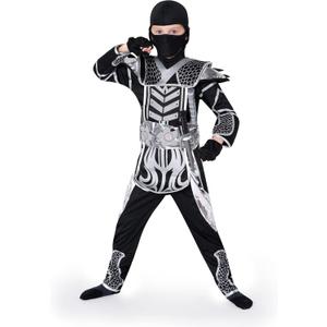 Spooktacular Creations Silver Halloween Ninja Costume for Boys and Girls, Halloween Dress Up Party Themed Parties (Small (5-7yr))