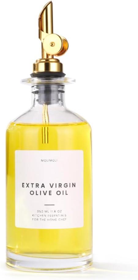 Molimoli Glass Oil Dispenser Bottle for Kitchen, Weighted Pourer, Olive Oil Cruet | 350ml, Set of 1 (Gold)