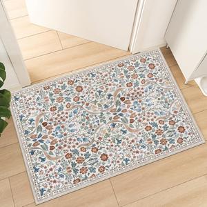 Floral Door Mat Boho Wildflowers Botanical Front Door Mat Outside Entrance Rustic Nature Plant Welcome Entryway Rug Vintage Outdoor Rug Muddy Mats Indoor Kitchen Mats for Floor 36"x24" (Red Brown)