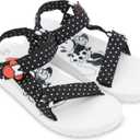 Disney Ladies Minnie Mouse Strap Sandals - Ladies Classic Minnie Mouse Double Strap Sandals Slip On Sandal Shoes (9-10, White Black)