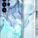 Btscase for Samsung Galaxy S25 Ultra Case, [Military Grade Drop Tested] Marble Pattern Design Slim Rugged Shockproof Women Girls Men Protective Anti-Scratch Cover, Blue Cyan