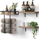 Towel Racks for Bathroom-Wall Mounted Floating Shelves for Wall Bathroom Bedroom Kitchen Living Room, Hanging Book Shelves Decor Bathroom Organizer, 16 inch Solid Wood, Carbonized Wood Color