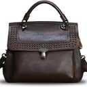 Genuine Leather Satchel Purse for Women Retro Handmade Top Handle Handbag Rivet Style Crossbody Bag