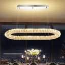 Crystal Ring Chandelier, 40'' Chrome Crystal Ring Pendant Light for Kitchen Island Modern Linear Oval Chandeliers for Dining Room Dimmable 3000K-6000K