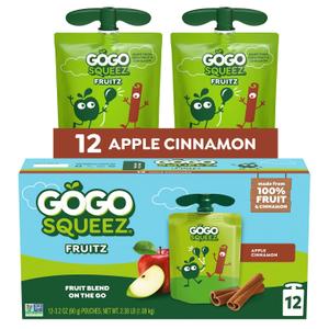 GoGo squeeZ No Sugar Added Apple Cinnamon Applesauce, 3.2 oz, 12 Count, EXP: 04/26/26