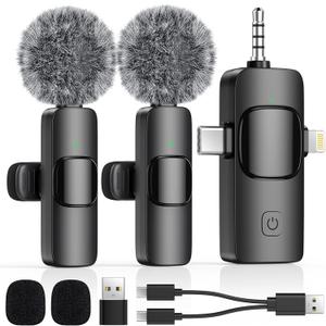 3 in 1 Mini Wireless Lavalier Microphone for All Devices (iOS, Andriod, Camera, PC) - Noise Reduction Lapel Mic for Recording, Clip on Omni Lav Mic for Video Recording, Tiktok, YouTube, Vlog (Black M2 3IN1)