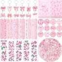 222PCS Pink Bow Party Favors Pink Bow Slap Bracelets Badges Keychains Stickers Temporary Tattoos Goodie Bags for Birthday Party Decorations Bridal Shower Bow Party Supplies for Girls Kids