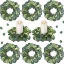 8 Pcs Candle Rings Artificial Eucalyptus Leaves Wreaths Candle Rings Wreaths Greenery Wreath Candle Rings for Pillars Boho Wreath Pillar Candleholders for Wedding Party Home Table Door(Vivid Style)