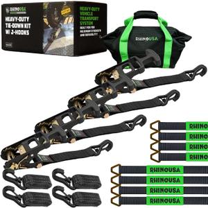 Rhino USA Car Hauler Tie Down Straps (4-Pack) - 2inx8ft with J Hooks