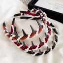 Vintage Pearl Beaded Headbands for Women High Cranium Hairband with Teeth Brown Red Black Wavy Comb Headband White Pearl Hairbands Fall Winter Fashion Hair Accessories for Bride Wedding Party 3Pcs