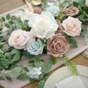 Ling's moment Flower Garland - 6FT Eucalyptus & Rose - Sweetheart Table Decor for Wedding Reception, Artificial Floral Garland for Mantle, Thanksgiving, Christmas Decoration, Blush Powder Blue