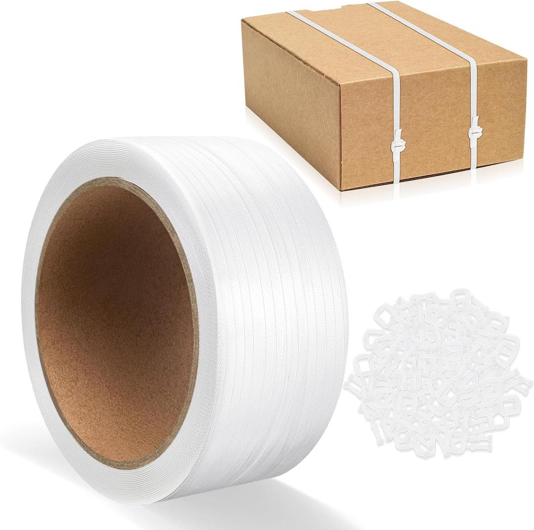 Banding Strapping, Pallet Strapping, Packaging Strapping Coil, 492' Length1/2 Width, Box Packing Tool Kit, Poly Plastic Packaging Tool and 100 Pcs Plastic Buckles