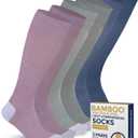 Pembrook Bamboo Viscose Light Compression Socks - 3 Pairs | 8-15 mmhg Compression Socks | Knee High Comfort Support Socks (Large, Light Green/Light Blue/Rose)