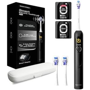 SAKYPRORAL Electric Toothbrush with AI Smart Screen for Adults Kids Teens | 150-Day Battery, Real-Time Brushing Map | Whitening Mode, 3-Min Timer, Travel Case | Family Sonic Toothbrush (G5S Black)