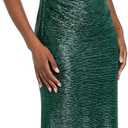 Elegant Long Crinkle Cold Shoulder Gown W/Draped Cowl Neck & Rhinestone Embellished Straps (Green, XXL) 14P