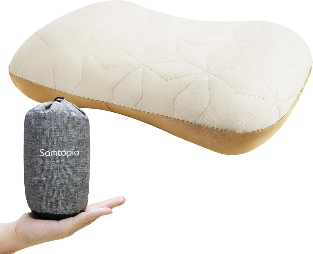 Inflatable Camping Travel Pillow, Lightweight Backpacking & Hiking Pillow with Removable Cover, Washable for Neck Lumbar Support (Regular)
