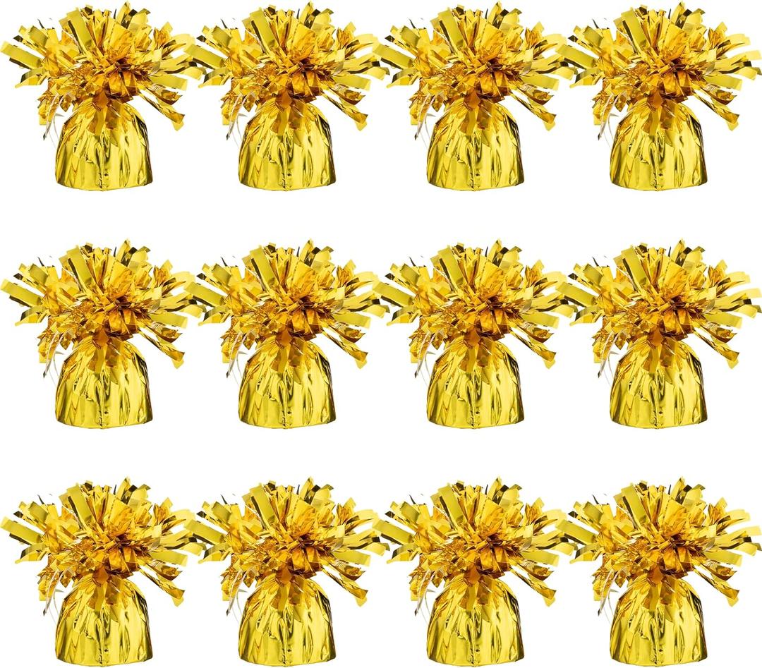 Gold Balloon Weights, Heavy Balloon Weight Pack of 12 Metallic Foil Weights for Balloons, Birthday Party & Wedding Table Centerpiece Ballon Weight, 4.8 DIY Ballon Weights for Helium Balloons