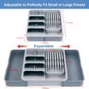 Kitchen Utensil Drawer Organizer, Removable 2-Tier Knife Holder, Expandable Cutlery Tray for Silverware, Flatware and Utensils, Large Kitchen Drawer Dividers for Spoons, Forks, Knives, Gray