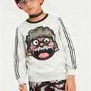Toddler Baby Boy Clothes Cartoon Face Print Colour Blocking Sweatshirt + Sweatpants Outfits Set (11-12 Years)