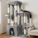 Heybly Heavy Duty Cat Tree, Tower for Indoor Cats Large Adult, Tall Cat Condo House with Extra-Large Baseboard, Multi-Level Plush Furniture with Scratching Posts, Hammock,Toy Balls,Light Gray HCT026W