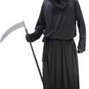 Grim Reaper Costume Set Men & Women Black Hooded Robe Halloween Cosplay Phantom Costumes Robe Cloak Cape (Black Cloak Cape)