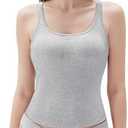 SUUKSESS Women Padded Cotton Ribbed Long Tank Tops 2025 Summer Going Out Basic Scoop Neck Cami Tops Size Medium, Gray 
