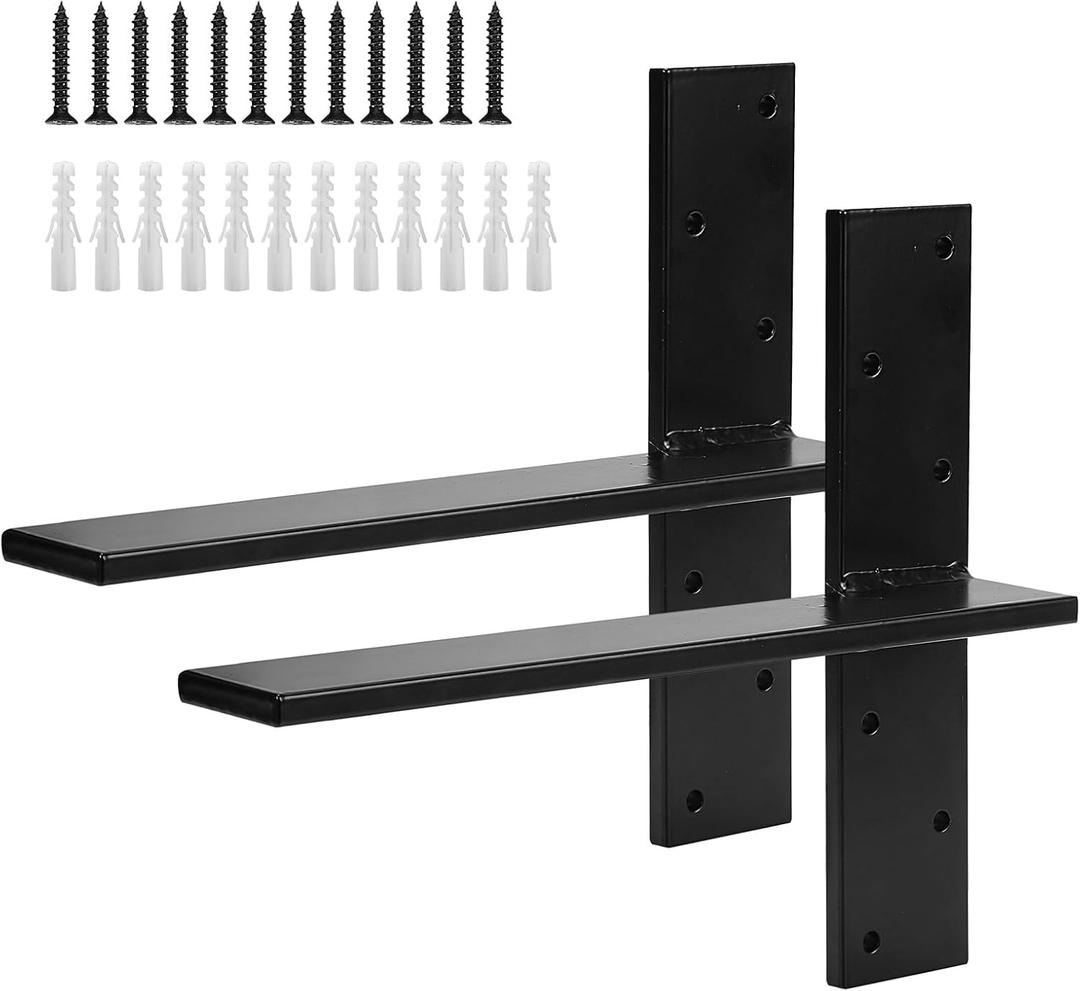2 Pack Free Hanging T Shelf Bracket, Solid Heavy Duty Steel T Shelf Bracket with Screws, Floating Shelf Brackets, Granite Countertop Support Brackets,Powder Coated, DIY Projects (16 Inch)