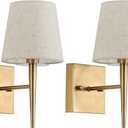 EFINEHOME Mid-Century Modern Wall Sconce with Beige Fabric Shade| 1-Light Antique Gold Indoor Wall Lamp Fixture| Hallway Bathroom Vanity Light Sconces Wall Lighting (Set of 2 Hardwire)