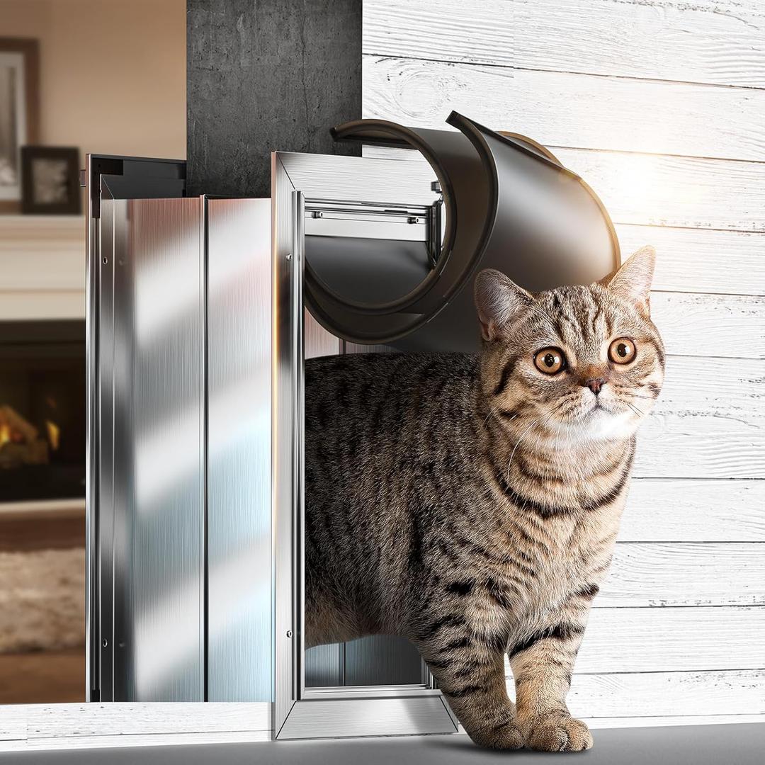 VOSOIR Cat Door for Wall, Small Pet Door, Heavy Duty Doggy Door, All Aluminum Frame, 2 Magnetic Flaps, Energy Efficient, Telescoping Tunnel, Sliding Lock Panel, Easy to Install (Pets Up to 22 LB)