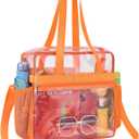 Paxiland Clear Bag for Stadium Events 12x6x12, Clear Tote Bag with Reinforced Strap, Transparent Bag for Sports Concert (Orange)