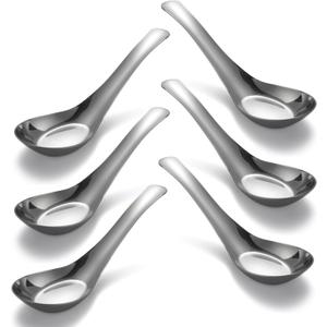 Soup Spoons Stainless Steel Dinner Spoons Set of 6 Chinese Soup Spoon Mirror Polished Asian Soup Spoons for Bouillon Dessert Cereal Thai Miso Ramen (Large)