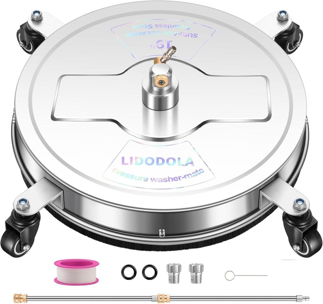 19" Pressure Washer Surface Cleaner with 4 Wheels - Stainless Steel Surface Cleaner for Pressure Washer Attachment for Concrete, Patio, Sidewalk, Deck, Driveways and Daily Washing - PWS 19 (19 INCH SILVER)