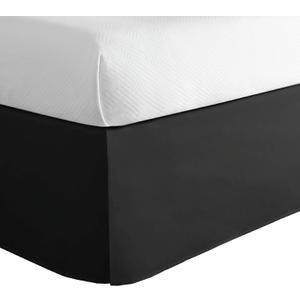 Luxury Hotel Tailored Bed Skirt, Box Pleats, 14 Inch Drop, Queen, Black