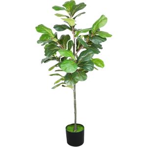 Artificial Fiddle Leaf Fig Tree, 5FT Fake Ficus Trees Lyrata Plant Tall Faux Floor Plants for Home Living Room Decor,Artificial Silk Green Tree with Pot Indoor Outdoor Office Kitchen Garden Decoration