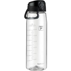 Fanhaw 32 oz Tritan Water Bottle with Chug Lid - Clear, BPA-Free, Lightweight, Wide Mouth, Leak-Proof, Perfect for Gym, Travel, School, Office, and Sports (Clear & Black)