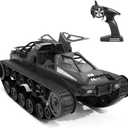GoolRC RC Tank Car, 1/12 Scale 2.4GHz Remote Control Rechargeable Tank for Kids, 360 Rotating Vehicle Gifts for Boys Girls Teens (Black)
