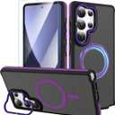 AIGOMARA Magnetic for Samsung Galaxy S25 Ultra Case with Invisible Camera Stand, [Compatible with Magsafe] [Military-Grade Protection] Slim Anti Scratch Protective Case Women Girls 6.9", Black/Purple