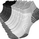 Cushioned Cotton Ankle Compression Socks for Men Women 6 Pairs Wicking Low Cut Arch Support Plantar Fasciitis Socks (Large-X-Large, 05 - Black+gray)