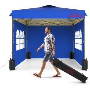 10x10 Pop Up Canopy Tent with Sidewalls, Easy Up, Heavy Duty, Blue, Perfect for Parties, Camping, Events & Vendor