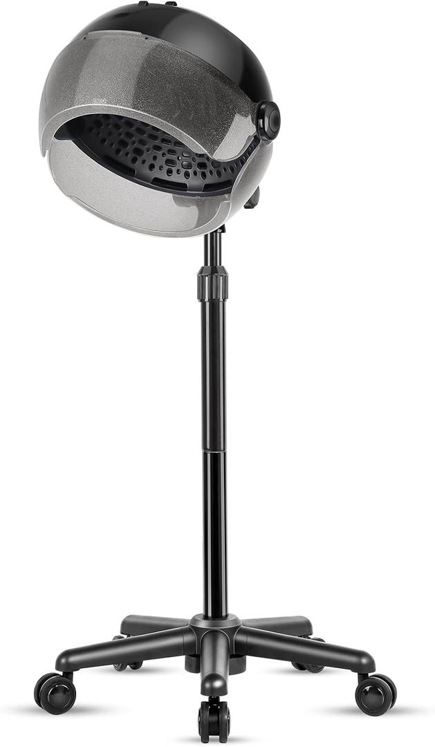 Hooded Hair Dryer, Adjustable Stand Hair Dryer on Wheels, Professional Ionic Bonnet Dryer with 3 Temperature Settings, for Salon, Spa or at Home Use (Grey)