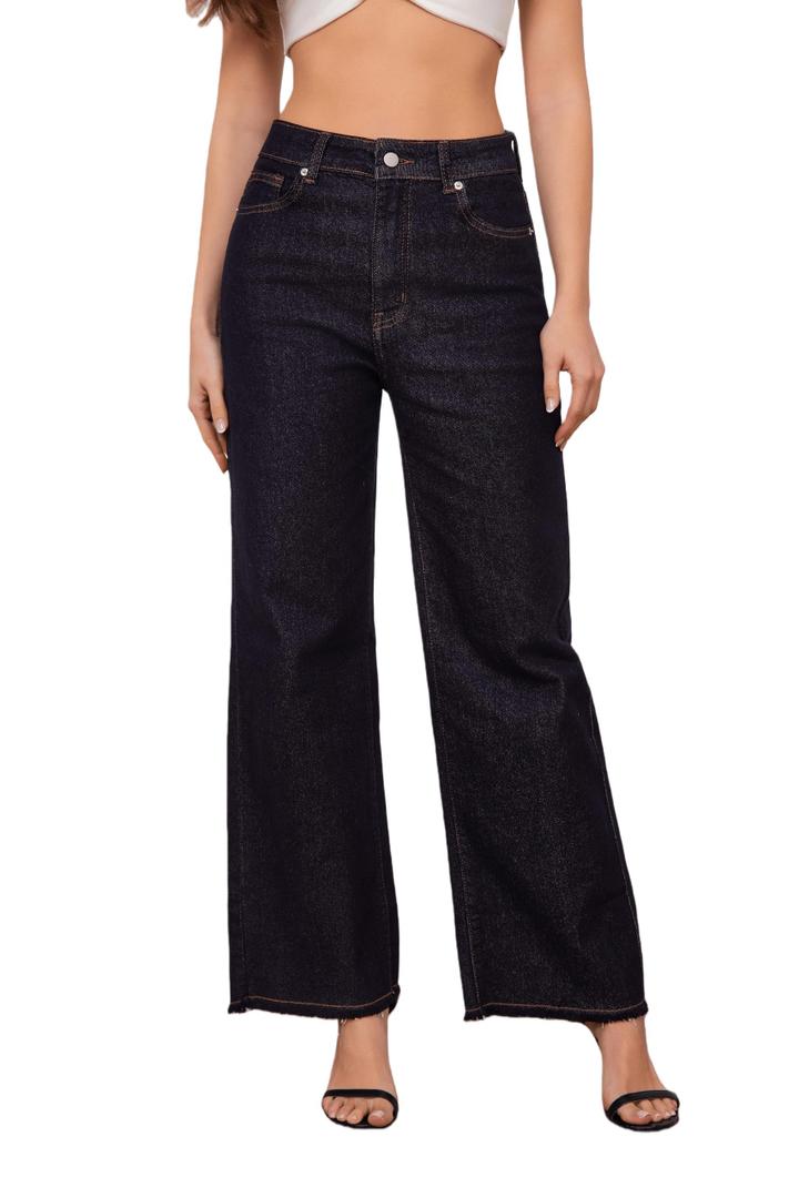 Women's Wide Leg Jeans High Waisted Strechy Jeans for Women Straight Raw Hem Loose Casual Denim 14