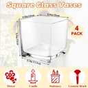 4 Pack 6 x 6 x 6 Inch Square Glass Vases, Clear Square Vases for Centerpieces, Glass Cube Flower Vases Short Vases for Candle Holder Events Wedding Party Home Decoration