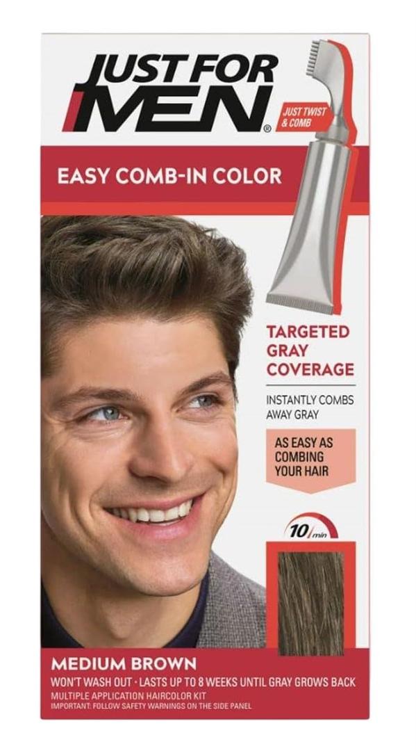 Just For Men Easy Comb-in Hair Color for Men with Applicator, Medium Brown, A-35