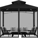 ele ELEOPTION Universal 12ftx 12ft Gazebo Replacement Mosquito Netting, Black 4-Panel Netting Walls with Double Zippers for Patio (Mosquito Net Only)
