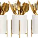 Utensil Caddy for Weddings and Parties,Sturdy Metal and Ceramics, Decorate Kitchen and Dining Table, White Gold, S0017