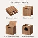 UBBCARE 4 Pack Small Wicker Basket, 9×9 Storage Cubes with Label, Foldable Cube Storage Bin with Handle, Square Storage Basket for Shelves, Woven Paper Rope Basket for Organizing, Caramel