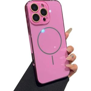 Caseative for iPhone 16 Pro Max Case,Crystal Clear Full Camera Lens Protection Shockproof Magnetic Compatible with MagSafe Wireless Charging (Rose Red,16 Pro Max)