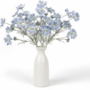 4 Pcs Light Blue 24" Tall Artificial Cosmos Flowers for Vases, Fake Silk Daisy Floral Branches with Realistic Flocked Bendable Stems, Multi-Headed Faux Blooms for Table, Home Decor, Wedding